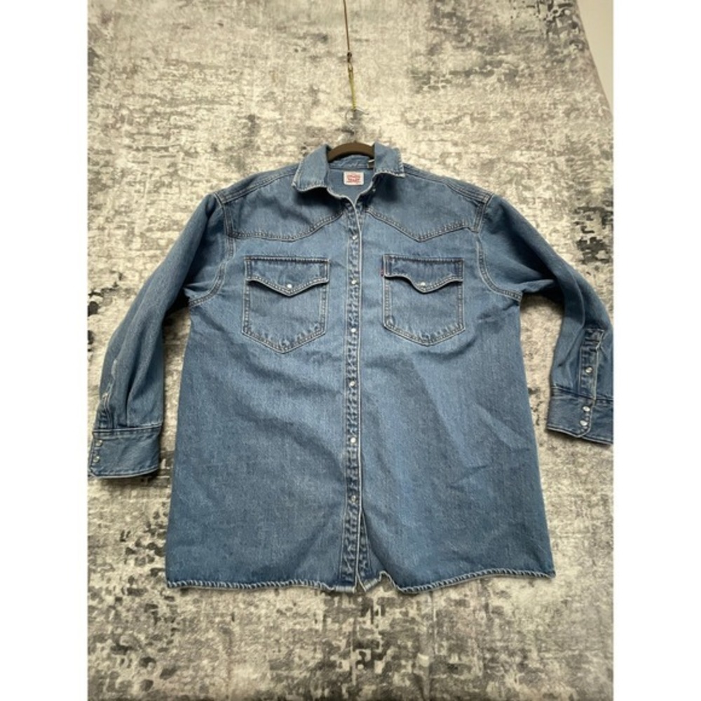 Levi‎ Strauss Co Womens Denim Western Shirt Dress Long Sleeve Size L